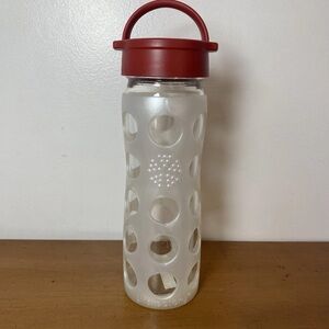 Lifefactory Glass Water Bottle Straw Cap Red Silicone Sleeve 22oz USA BPA Free